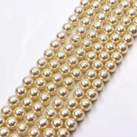 12mm米黄色清仓巴洛克玻璃仿珍珠直孔欧美饰品串珠手链项链配件