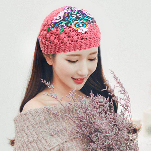China Style Thickened Ethnic Style Embroidered Wool Knitted Headband Hair Hoop Winter Warm Wide Brimmed White Hair Covering Headscarf
