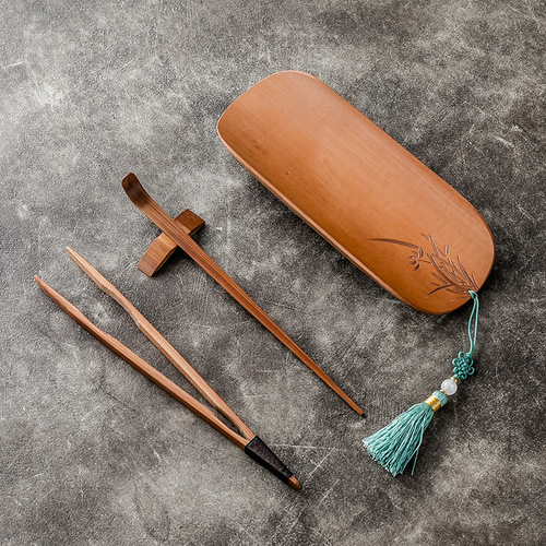 Original bamboo antique tea set plum, chrysanthemum, bamboo orchid handmade bamboo carved tea set tea ceremony accessories tea needle tea clip