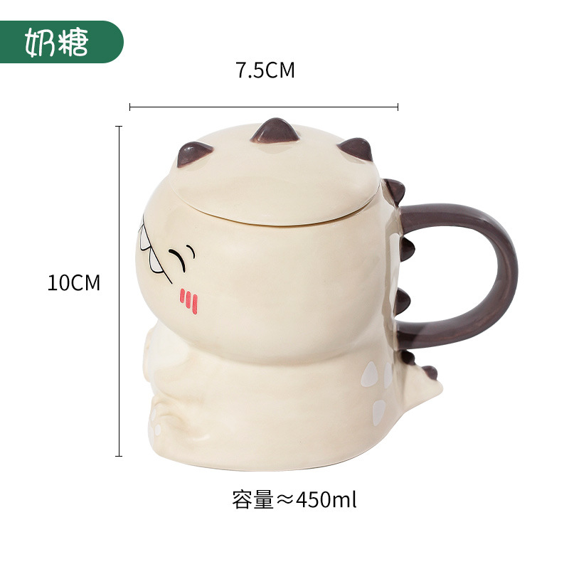 Taza de cerámica con diseño de dinosaurio estilo japonés para desayuno, taza de café creativa personalizada, taza de dibujos animados, taza para agua