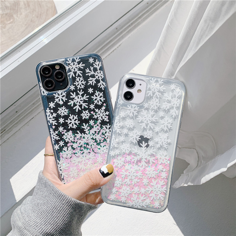 Suitable for iPhone 15 ProMax phone Apple 14 Snowflake Christmas liquid quicksand XR protective case S23_voghion.com