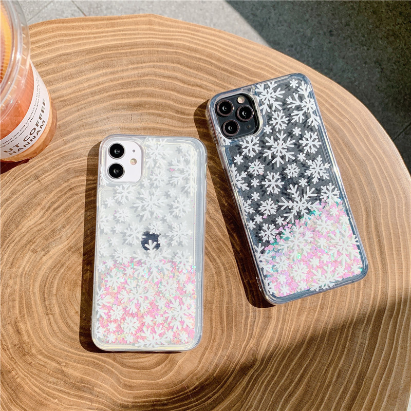 Christmas Snowflake Liquid Quicksand Phone Case For Iphone 15 Pro_voghion.com