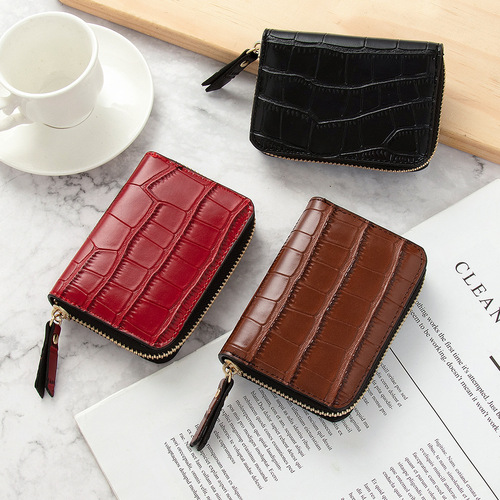 New Style Wallet Women's Mini Korean Crocodile Pattern Multi-functional Anti-magnetic Multi-slot Driver's License Retro Bank Wallet 