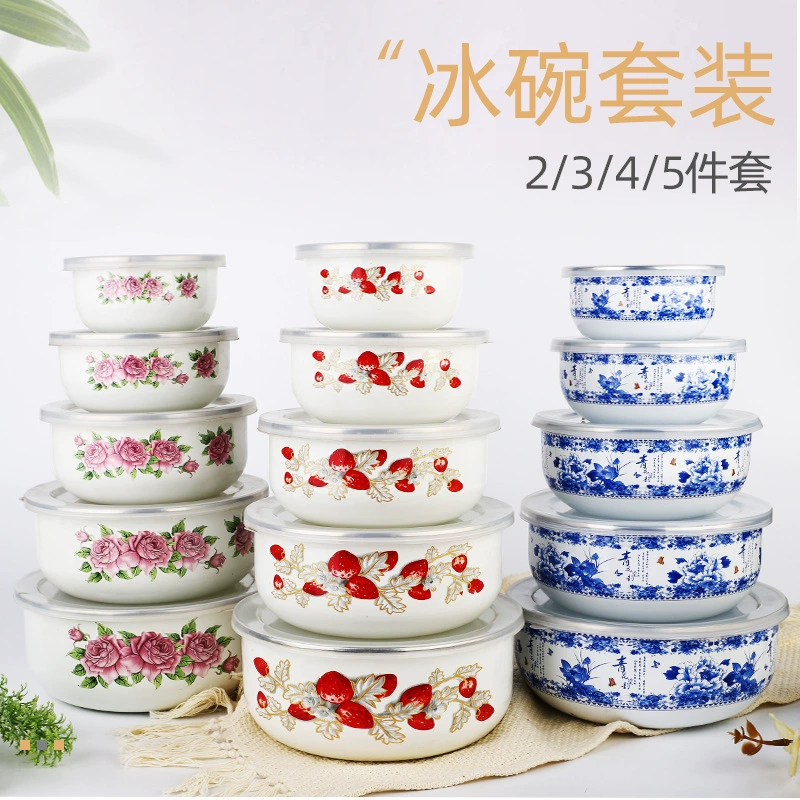 Family blessing with fresh bowl pictures cute high -ice bowl enamel blemispie post bowl bag large sealing