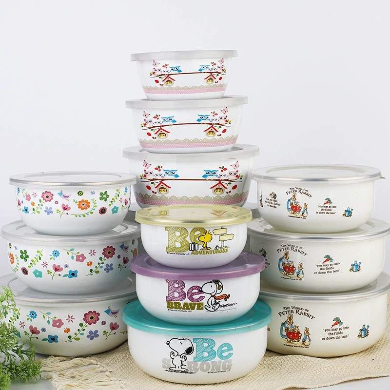 Family blessing with fresh bowl pictures cute high -ice bowl enamel blemispie post bowl bag large sealing