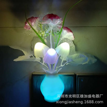 光控七彩小夜灯美规蘑菇石榴瓶高档花LED插电批发地摊创意3d硅胶