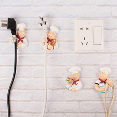 Cartoon power cord storage rack creative home plug organizer bracket kitchen chef plug hook strong sticky hook