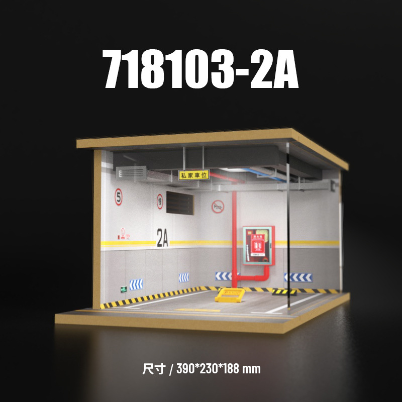 Cross-border 1:18 parking garage model scene with light wooden parking garage model car model parking display cabinet