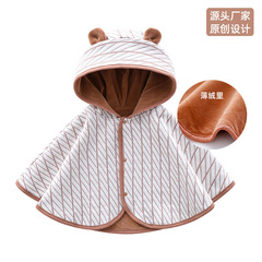 Children's clothing factory direct sale Korean style thin fleece cloak for outdoor wearing, cute hooded poncho for early winter season, short length