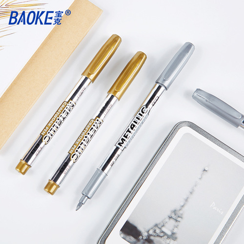 Baoke gold silver craft pen metallic marker pen greeting card sign in signature pen water-based paint pen wholesale