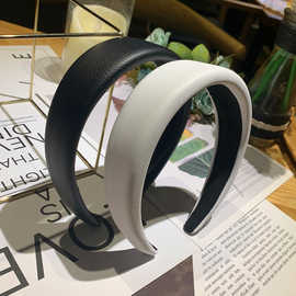 韩国简约pu皮海绵发箍百搭宽边头箍法式压发卡洗脸防滑皮革发带女