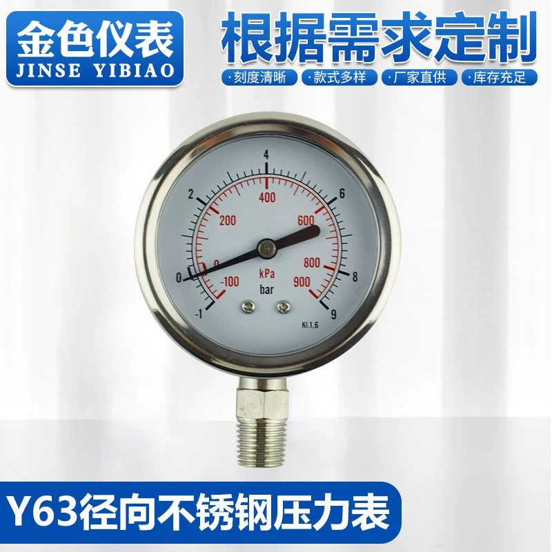 Манометр по индивидуальному заказу, манометр из нержавеющей стали, производитель Cixi поставляет радиальный манометр из нержавеющей стали Y63