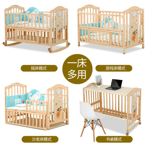 Drop shipping multi-functional solid wood crib without paint BB cradle bed convertible children's bed into desk