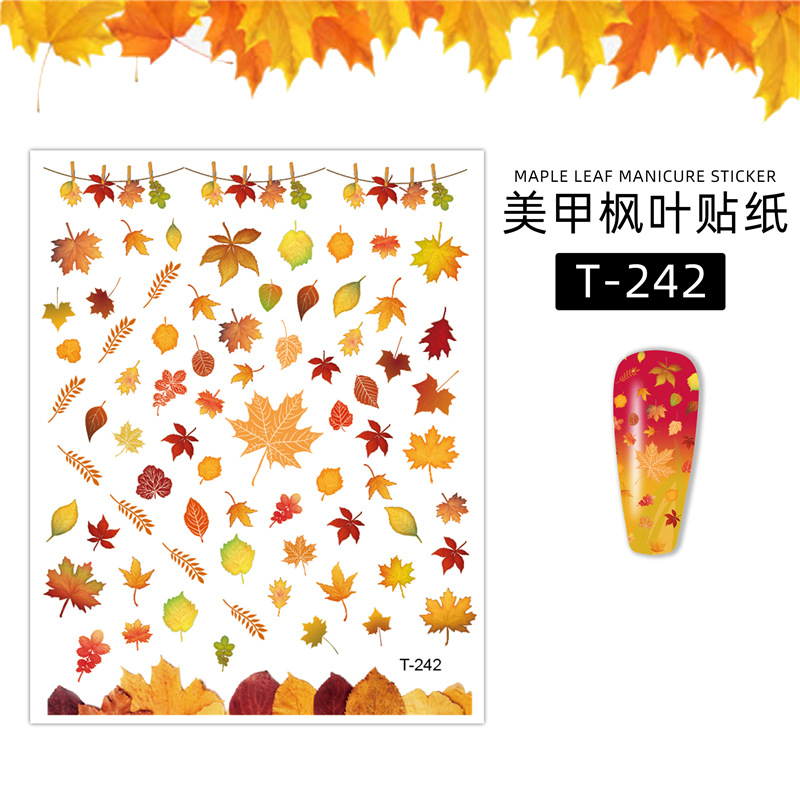 Venta caliente de ardilla de hoja de arce con pegatinas de uñas adhesivas Transfronteriza manicura popular hoja de arce pegatinas de uñas Otoño e Invierno