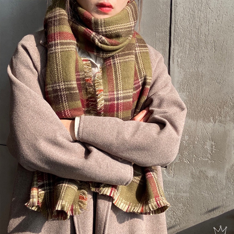 2025年韓国風雰囲気のある格子柄スカーフ、女性用秋冬学生向け、厚手で暖かい、多用途のネックウォーマー、ショール、トレンドのネックプロテクター|undefined