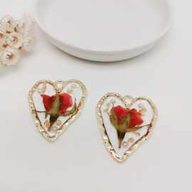 滴胶玫瑰花朵真干树叶爱心耳环配件手工DIY耳饰女夹吊坠项链挂件