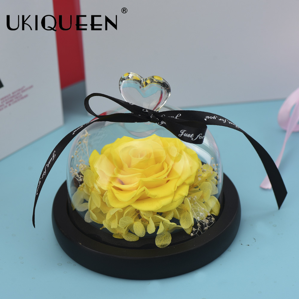 Pequeña rosa eterna en cúpula de cristal, producto terminado, regalo de San Valentín, adorno de alta gama, fabricante de Amazon, venta al por mayor