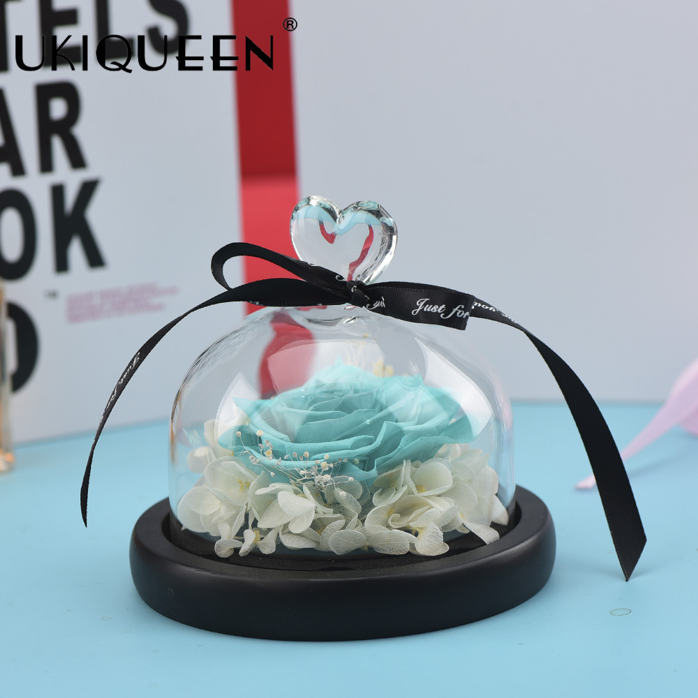 Pequeña rosa eterna en cúpula de cristal, producto terminado, regalo de San Valentín, adorno de alta gama, fabricante de Amazon, venta al por mayor
