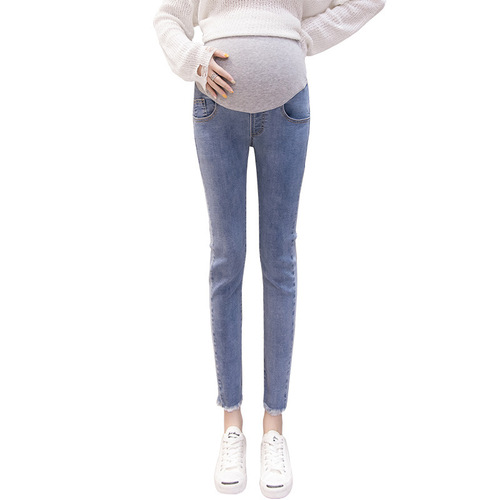 818 Maternity Denim Cropped Pants, Casual Skinny Jeans for Outwear, Maternity Wear—Factory Direct Supply for International Trade
