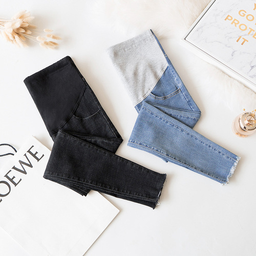 818 Maternity Denim Cropped Pants, Casual Skinny Jeans for Outwear, Maternity Wear—Factory Direct Supply for International Trade