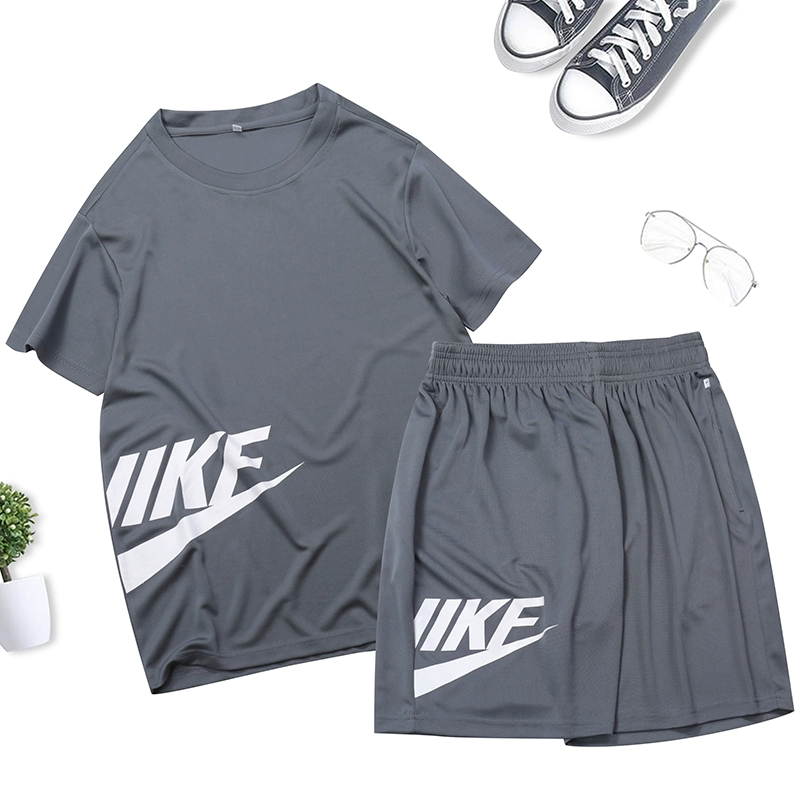 Спортивный костюм мужской летний Быстросохнущий костюм с короткими рукавами Футболка для бега, фитнеса, свободная повседневная одежда, тренировочный костюм из двух предметов 8