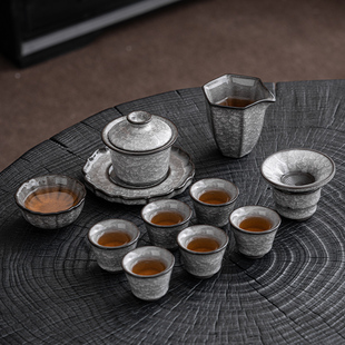 Black Ice Kung Fu Tea Set Tea Cup suit Household High-end Ice Flower Office Ceramic Tea Pot Cover Bowl Light Luxury Gift Box