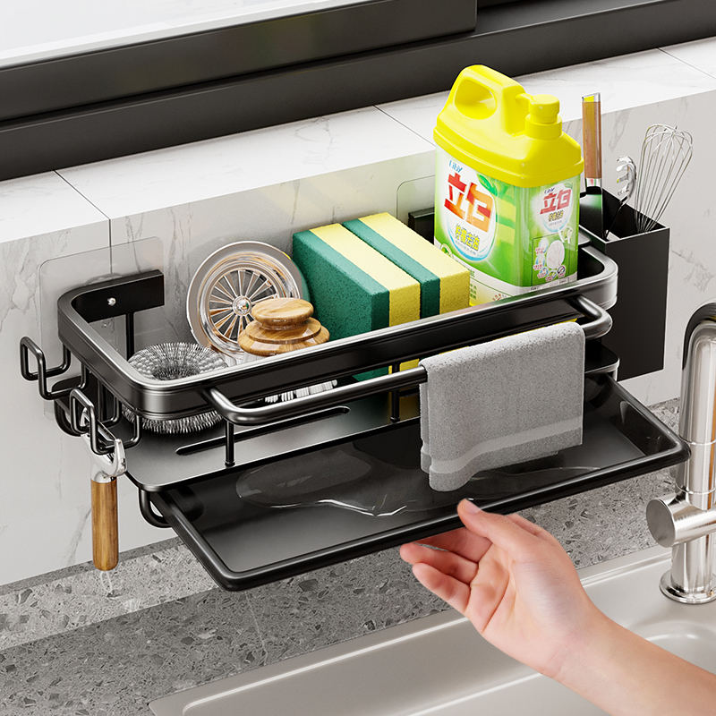 Rag rack storage rack kitchen rack wall hanging hole-free household pool sponge hanging basket sink drain artifact
