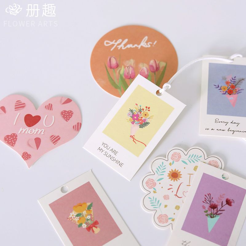 Tarjeta de felicitación colgante para floristería, tarjeta pequeña para ramo de cumpleaños 2024, tarjeta de mensaje para embalaje de flores, suministros para floristería.