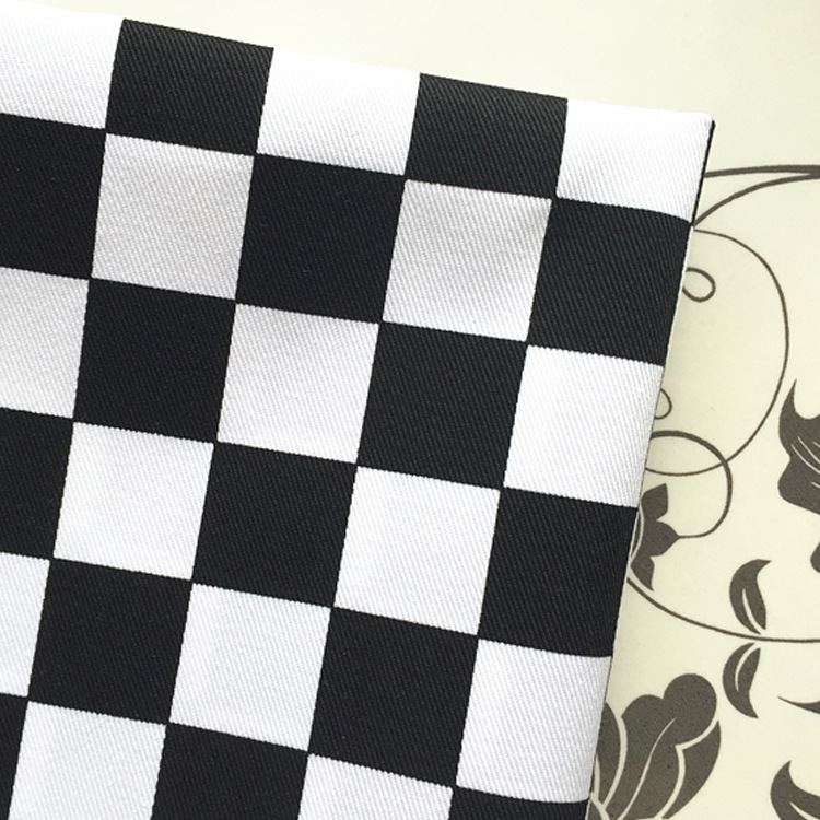 厂家直销 TC厨师服黑白格 棋盘格子布 厨师服印花面料  防火花