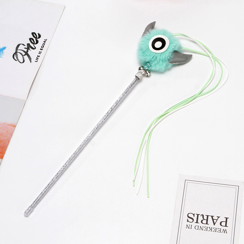 Cruz-frontera Venta caliente mascota gato juguete divertido gato palo grande ojo felpa bola borla campana gato divertido varilla diablo divertido gato palo