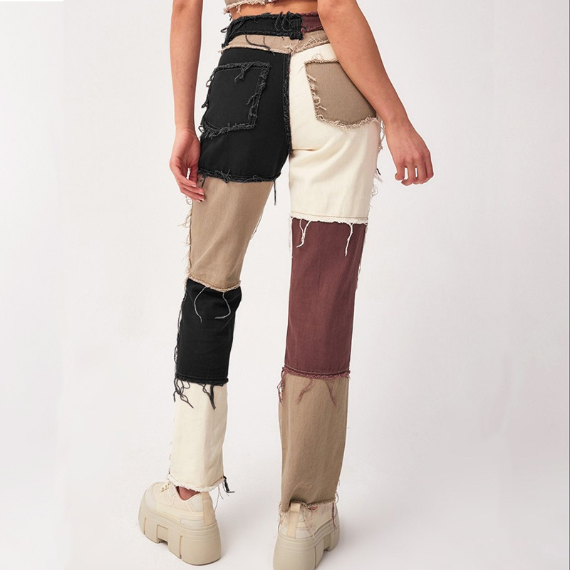 Verano nuevo europeo y americano transfronterizo en stock venta al por mayor moda cintura alta recta jeans costura Jeans para mujeres