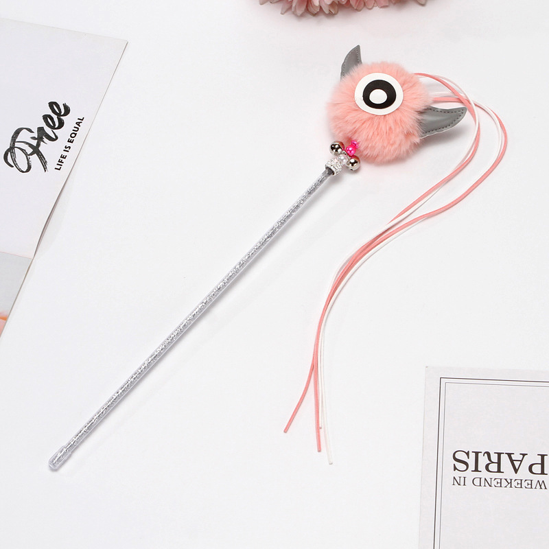 Cruz-frontera Venta caliente mascota gato juguete divertido gato palo grande ojo felpa bola borla campana gato divertido varilla diablo divertido gato palo