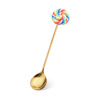 Cute donut, mixing stick, coffee fruit fork, dessert spoon