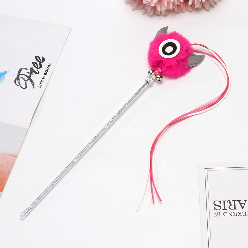 Cruz-frontera Venta caliente mascota gato juguete divertido gato palo grande ojo felpa bola borla campana gato divertido varilla diablo divertido gato palo