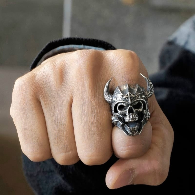 Haiyi wish best selling cross-border Men's personality exaggerated European and American style finger ring cow horn cow skull ring