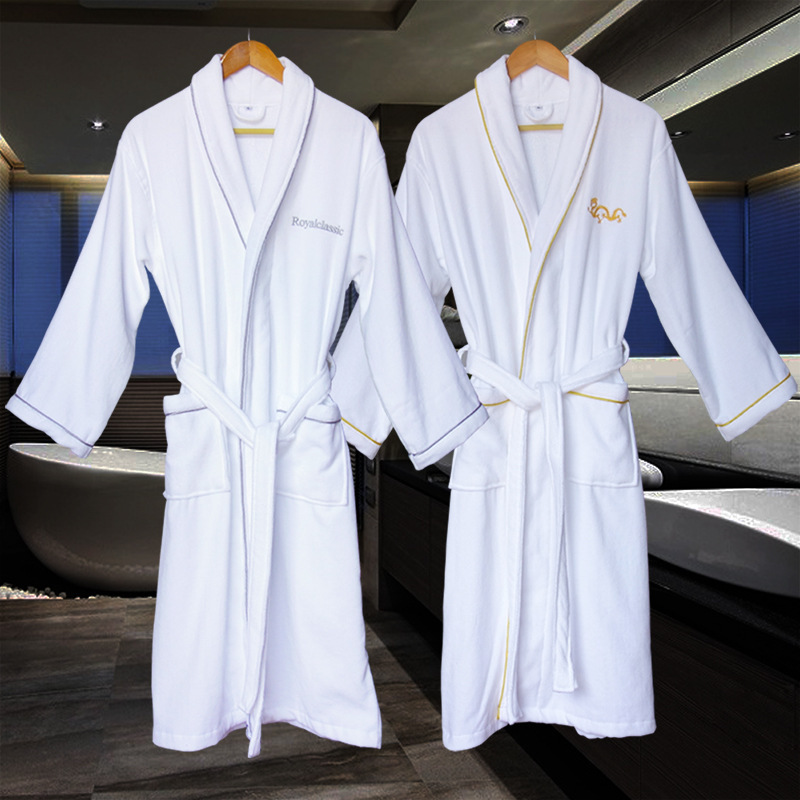 Five-star hotel cotton bathrobe cotton towel bathrobe soft absorbent men's and women's thickened autumn and winter nightgown