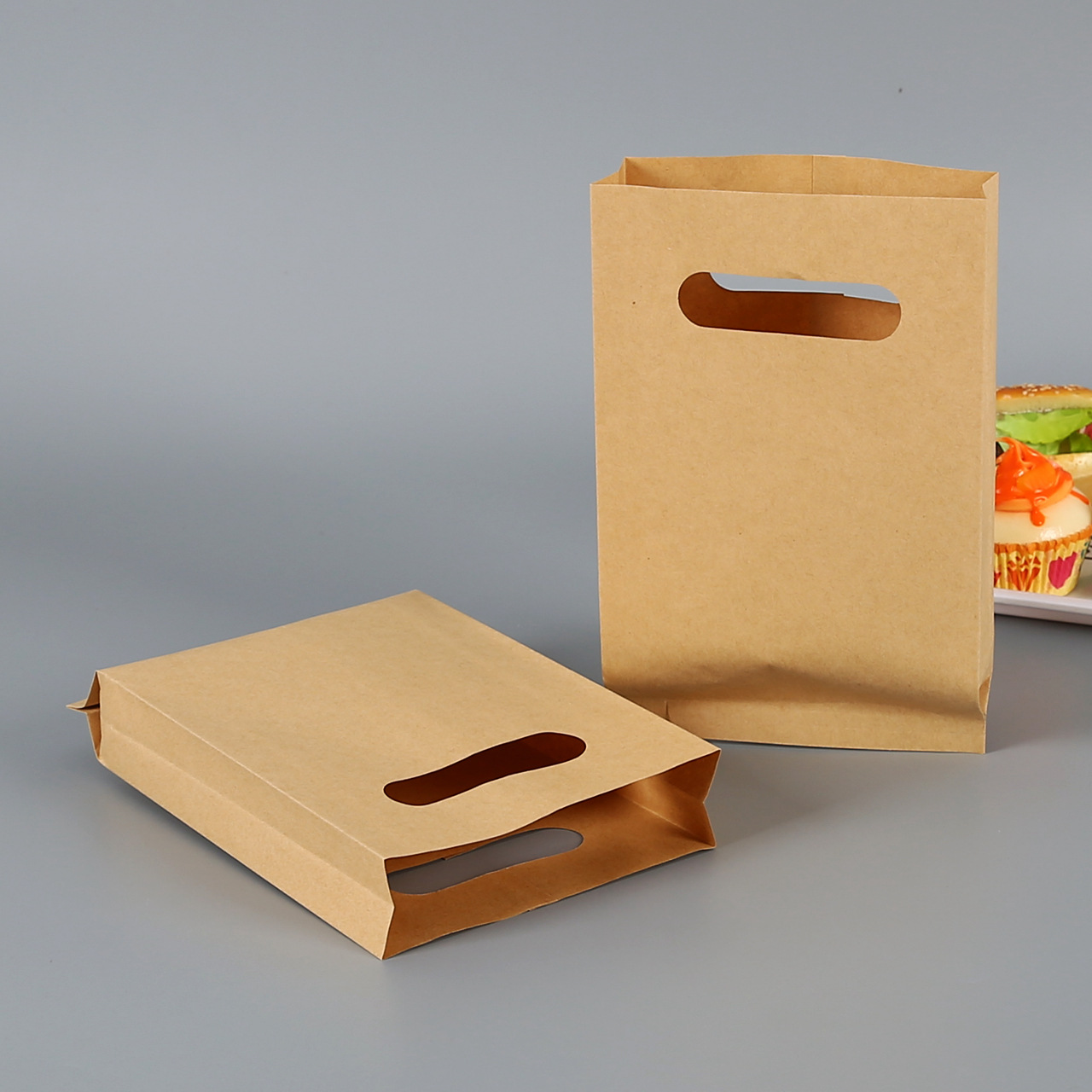 淋膜防油牛皮食品纸袋手提冲孔鸡蛋仔纸袋油炸鸡块烘焙面包袋