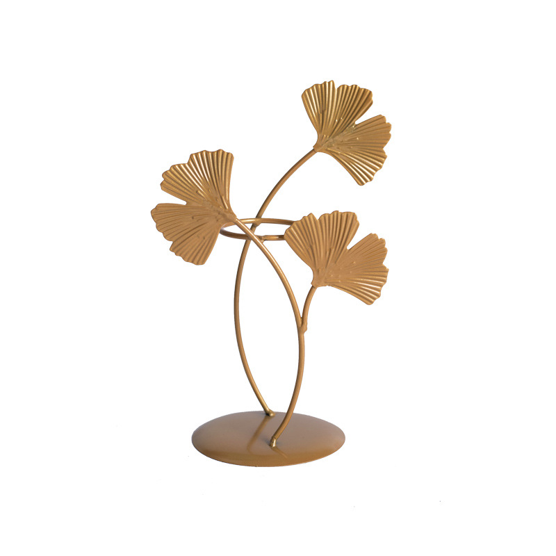 INS Luz de lujo hierro ginkgo hoja decoración hogar creativo florero de cristal arreglo floral suave decoración ornamento