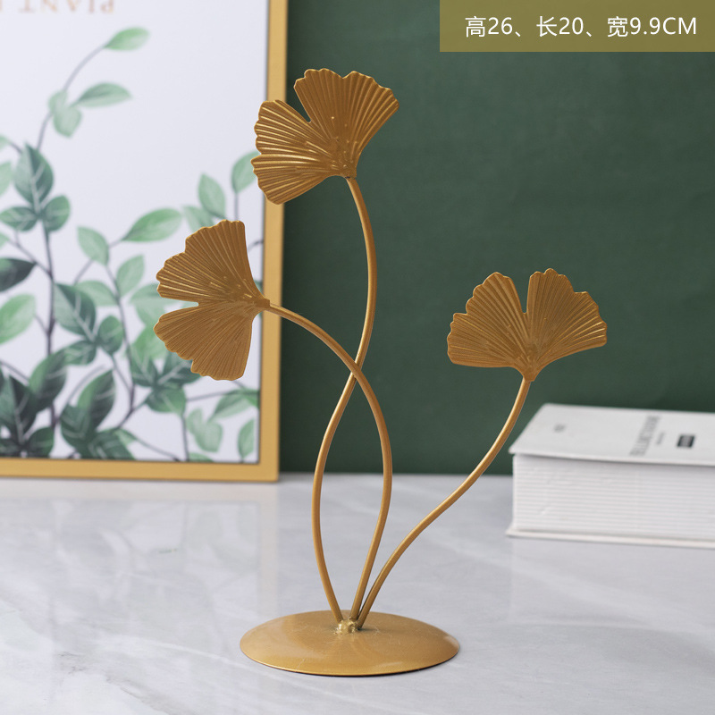 INS Luz de lujo hierro ginkgo hoja decoración hogar creativo florero de cristal arreglo floral suave decoración ornamento