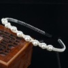 Headband from pearl for bride, woven hair accessory handmade with pigtail with bow, wholesale