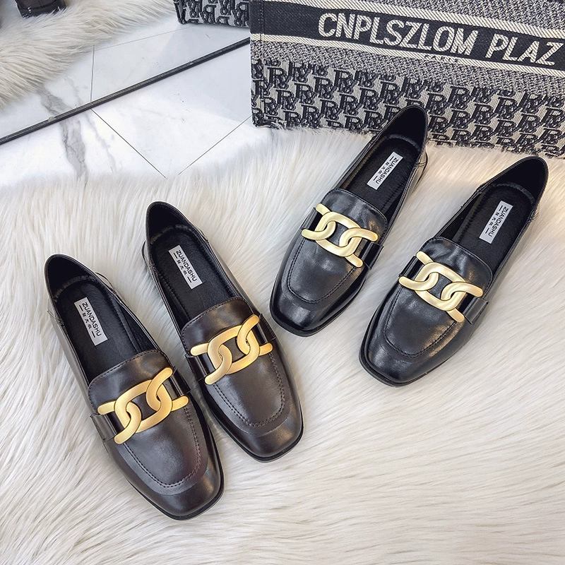 Мокасины женские металлические кожаные туфли 2024 года в британском стиле, универсальная Однослойная обувь, зимняя обувь большого размера на флисовой подкладке 41-43