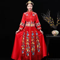 Xiuhe одежда xindeqi TikTok прямая трансляция Облачное Плечо Комплект из двух предметов с вышивкой с несколькими кисточками, большая качающаяся юбка, плавающая деталь