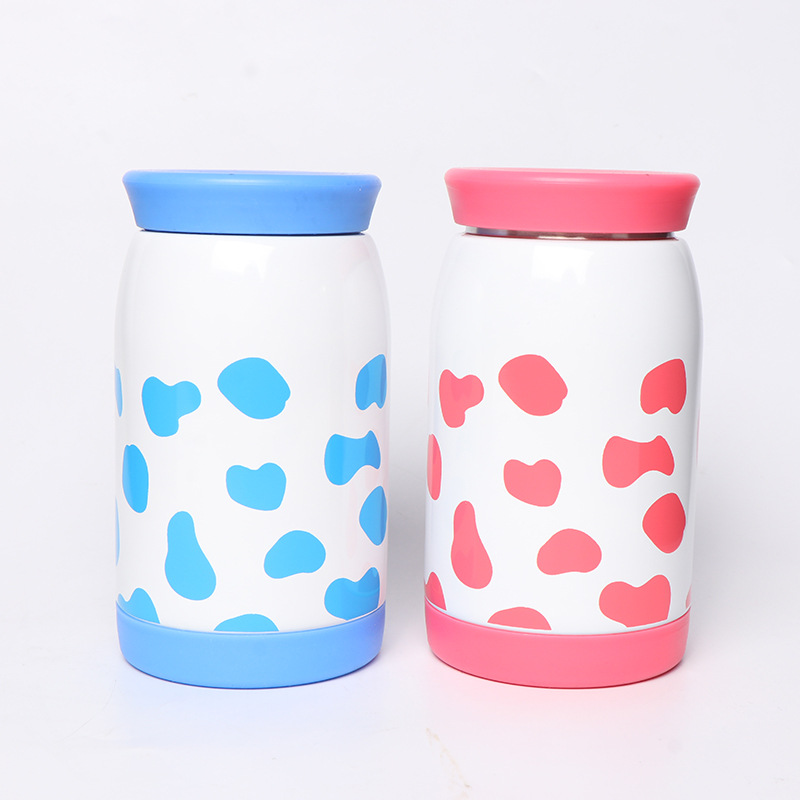Fábrica de moda estilo coreano lunares taza de vacío de acero inoxidable 304 revestimiento de acero inoxidable lindo niños taza portátil