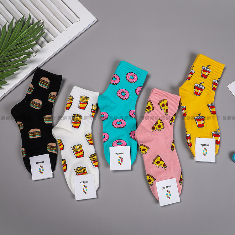 glw224 South Korea women's socks trendy sports women's socks hamburger Cola pizza donut fries INS style