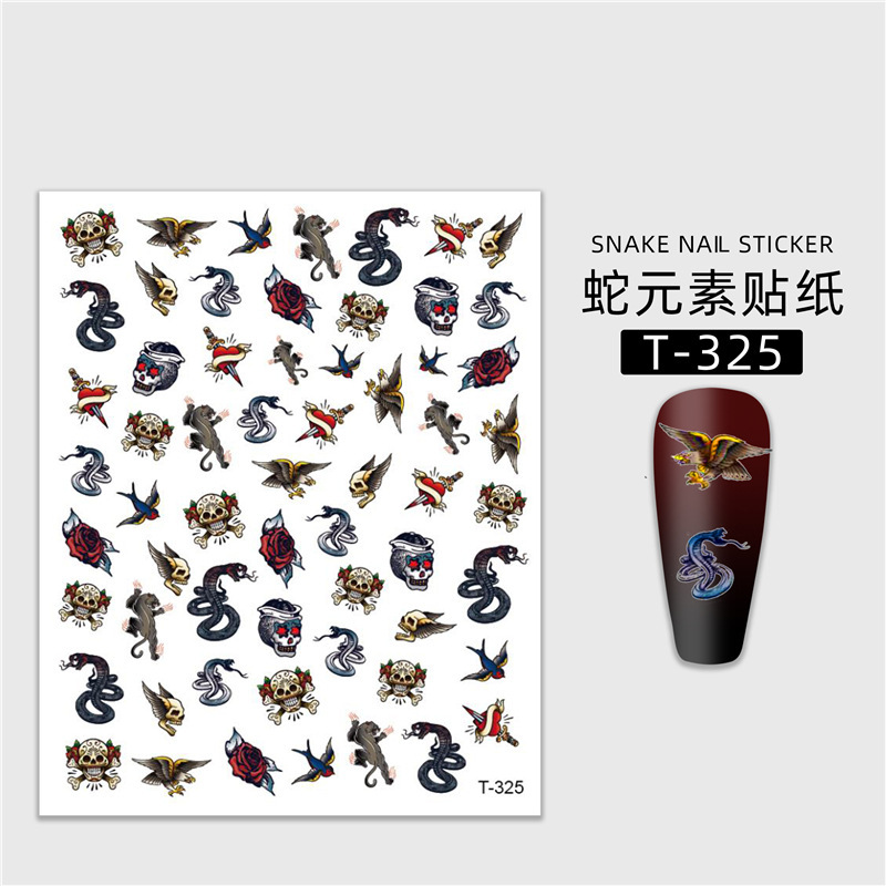 Transfronteriza popular serpiente elemento uñas pegatinas japonés oscuro Python uñas pegatinas Correa impermeable adhesivo pegatinas joyería