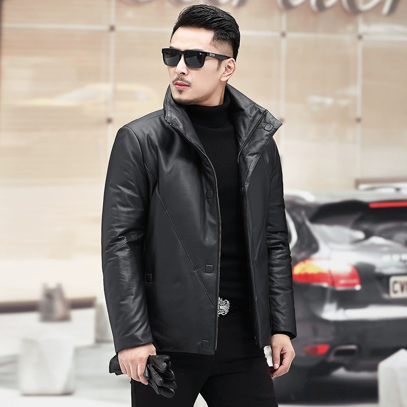 Short Down Jacket, Genuine Leather Shell, Thickened Insulation, Winter Warm