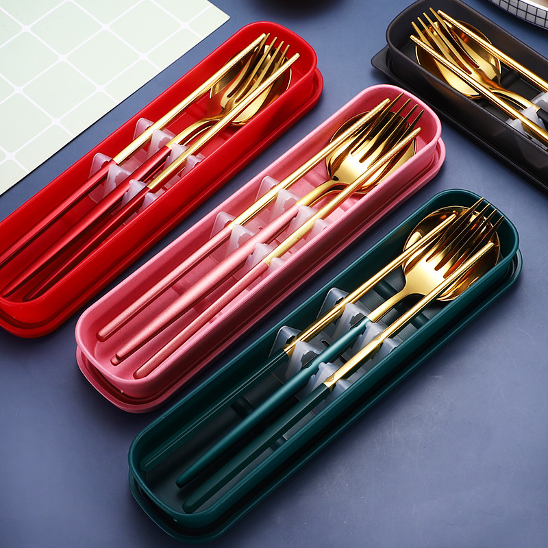 Stainless Steel Tableware Set Portable Spoon Chopsticks Fork Three-piece Gift Portuguese Student Spoon Chopsticks Set Stainless Steel Tableware Set Portable Spoon Chopsticks Fork Three-piece Gift Portuguese Student Spoon Chopsticks Set
