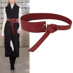 Brown belt for women, versatile coat matching dress, sweater, adjustable knot waist, fashionable black trendy belt