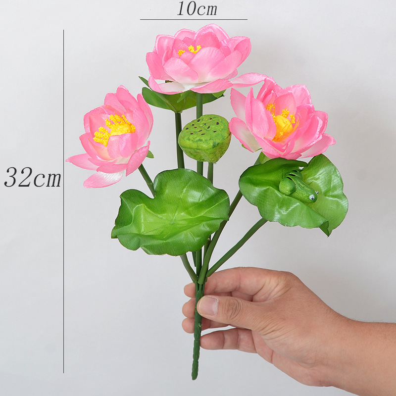 Artificial Small 7-Headed Lotus Fake Lotus Flower for Buddhist Altar, Fake Silk Flower for Living Room Tabletop, Plastic Flower Decoration Factory
