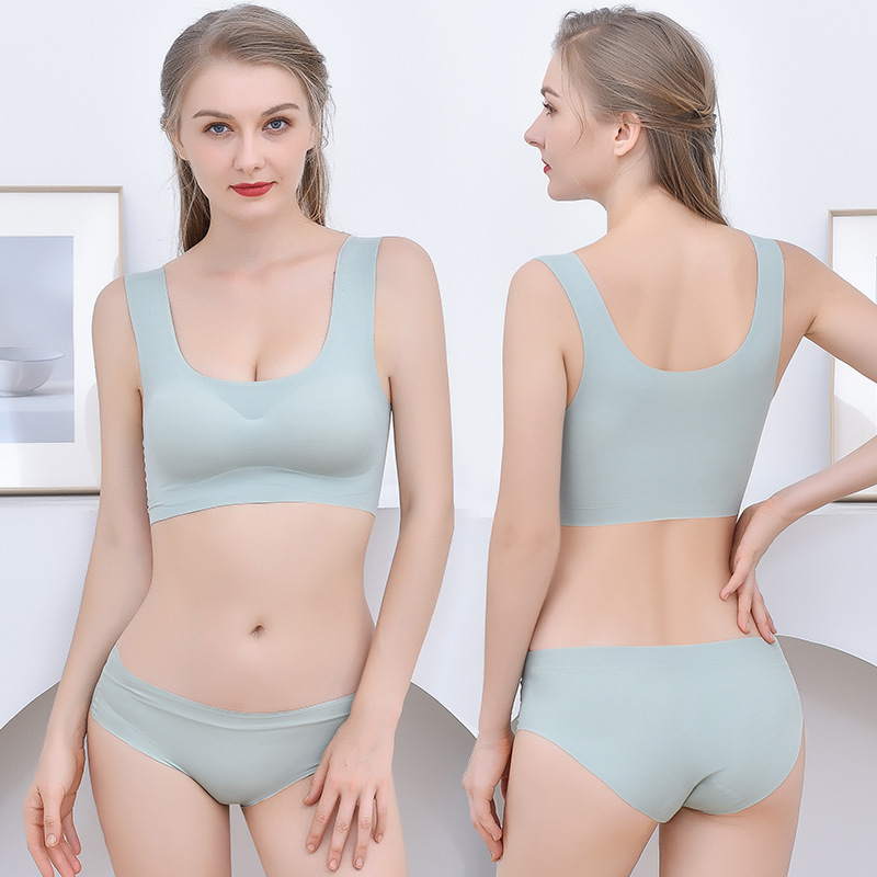 Seamless Underwear Women's Cloud Sense Cotton Chest Pad Ice Silk Sports Bra Glue-free Steel Ring Solid Color Women's Yoga Sleep Underwear
